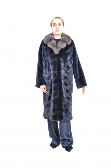 Черная шуба из норки Пальто-диагональ с английским воротником